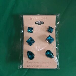 Blue Earring Set almond square costume party jewelry gift winter summer travel